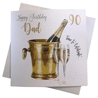 Immagine di white cotton cards Wbs90 d Biglietto di Auguri Compleanno, con Scritta in Lingua Inglese Champagne Bucket, Dad 90 Happy Birthday, Fatto a Mano, Bianco, Cotone