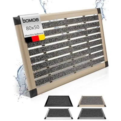 Immagine di bomoe zerbino in Alluminio per Porte d&#039;ingresso AluGant 50 x 80 cm con passatoia Gomma Antiscivolo Uso Esterno e Interno Tappetino Champagne metallizzato