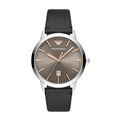 Immagine di Emporio Armani Orologio da uomo, movimento a tre lancette con data, cassa in acciaio inossidabile argento 43 mm cinturino pelle, AR11277
