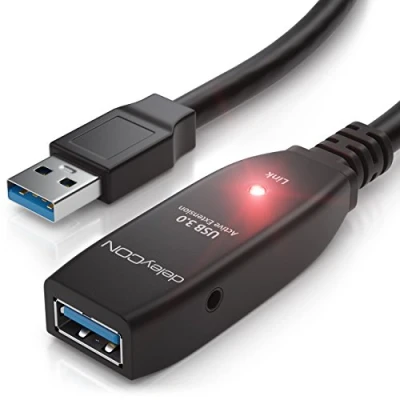 Immagine di deleyCON 5m USB 3.0 Ripetitore Cavo di Estensione Attivo con Amplificatore Segnale 5 Gbit/s Porte A e Nero