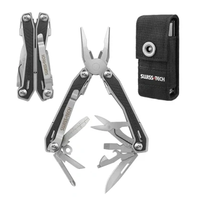 Immagine di Swiss+Tech Pinza Multifunzione, Multiuso 16 in 1, Strumento Multifunzionale Pieghevole Acciaio Inossidabile con Apribottiglie, Forbici, Coltello, Pinza, Ottimo per il Campeggio
