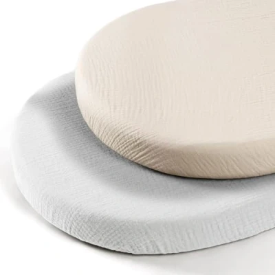 Immagine di lulumoon Set di 2 lenzuola carrozzina neonato con angoli in mussola, culla 90 x 40 cm cotone mussolo, lettino elasticizzati per bambini (Grigio Crema)