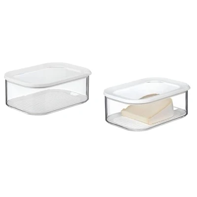 Immagine di Rosti Mepal set di 2 contenitori per frigorifero modulari formaggio, 2000 ml, in plastica, bianco, 22,4 x 16 8,6 cm con 4 cannucce EKM Living acciaio inox