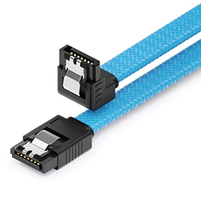 Immagine di deleyCON 30 cm Cavo SATA 3 in Nylon 6 Gbit/s per Dati III di Collegamento Serial ATA Scheda Madre e Hard Drive HDD SSD con 1 Presa S a L 90 Blu