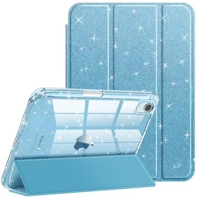 Immagine di FINTIE Custodia per iPad Mini 7ª Gen 2024 (A17 Pro) / 6ª 2021 8,3&quot; con Pencil Holder, Antiurto Sottile Case Posteriore Trasparente Cover Auto Sveglia/Sonno, Glittering Blu