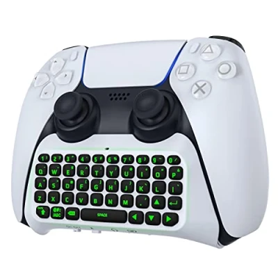 Immagine di MoKo Tastiera Wireless per Controller PS5, Mini Retroilluminata Bluetooth con Altoparlante e Porta di Audio, Chatpad Ricaricabile PS5 Accessori chat Vocale, Bianco Puro