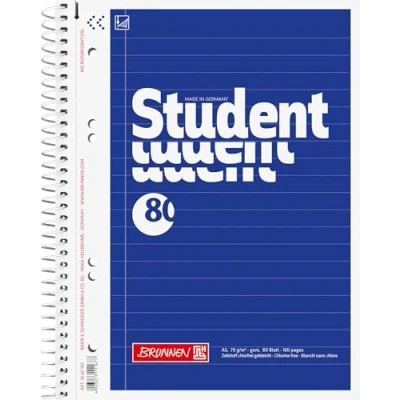 Immagine di Brunnen Block notes per studenti, rilegatura a spirale, 70 g/mq, A5, righe, 80 fogli