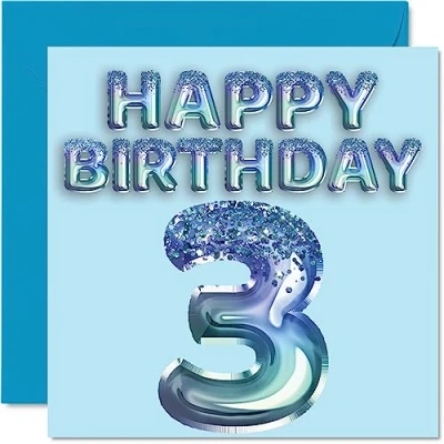 Immagine di Stuff4 Biglietto di auguri per 3 compleanno ragazzi, con palloncini blu glitterati Biglietti anni, figlio, fratello, nipote, 145 mm x mm, regalo
