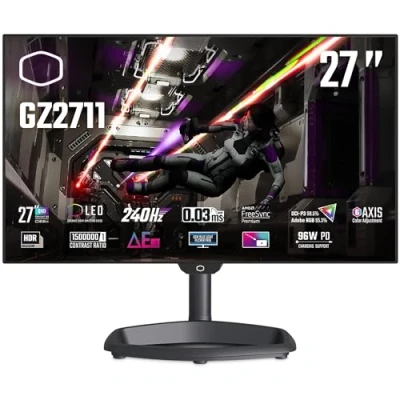 Immagine di Cooler Master Tempest GZ2711 Monitor OLED da 27&quot; WQHD (2560x1440), 240 Hz, 0,03 ms GtG, Pannello WOLED, 98,5% DCI P3 (ΔE≤2, 10 bit), KVM, Luce RGB, Supporto 4 Vie, DP 1.4, HDMI 2.1, USB Tipo C (96W)
