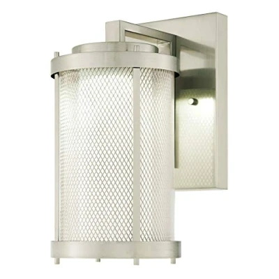 Immagine di 63183 Apparecchiatura da parete esterno LED a luce singola, finitura in nichel spazzolato con maglia, vetro trasparente e smerigliato