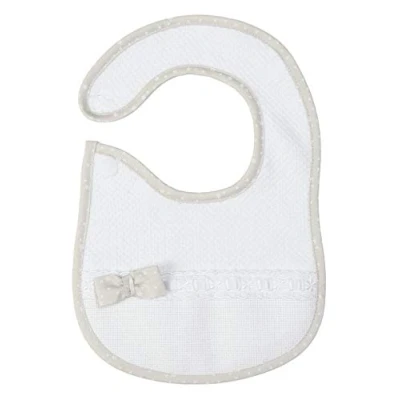 Immagine di Filet Grande Bavaglino Realizzato in Morbido Tessuto Motivo Losanghe con Tasca Tela Aida da Ricamare e Chiusura Velcro, Interamente Italia, Colore Bianco Beige