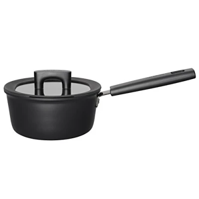 Immagine di Fiskars Pentola con coperchio, Ø 18 cm, Capacità: 1,8 litri, Adatta a tutti i piani cottura, Alluminio/Plastica, Resistente ai graffi, Rivestimento antiaderente, Hard Face, 1052226