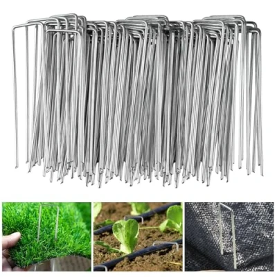 Immagine di Velway Set di 100 Picchetti per Telo Pacciamatura 150x36mm Ø 3 mm Antiruggine da Giardino Fissaggio Tessuto, Erba Artificiale, Recinzione e Rete, Tenda Campeggio