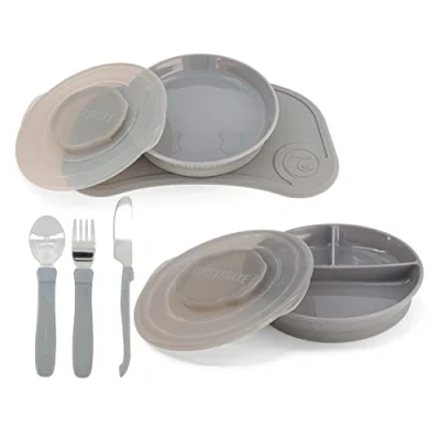 Immagine di Twistshake Mealtime Tableware Set di Stoviglie, 6 st 1x Tovagliette 31 x 17 cm, Piatto, Piatto con Divisore, 3x Posate in Acciaio Inox, 6+ Mesi, Unisex, 78972