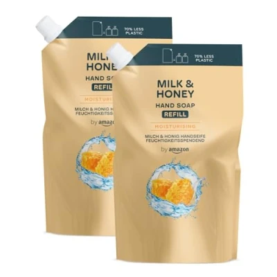 Immagine di by Amazon, Ricarica di sapone per le mani al latte e miele, 2 x 1000 ml