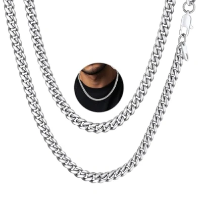 Immagine di PROSTEEL Collana Uomo a Catena Cubana Grande Robusta, Larghezza 6 mm, Lunghezza 65 cm, Acciaio Inossidabile, Hip Hop Punk Rap, Argento, Regalo Ottimo (con Confezione)