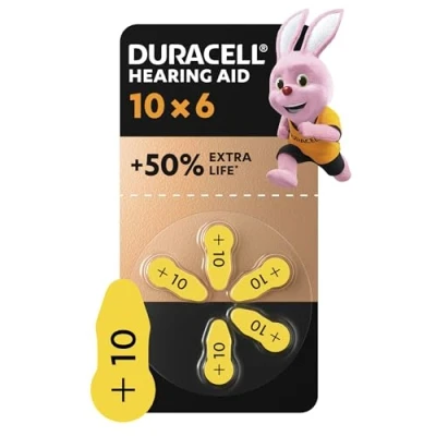 Immagine di Batterie DURACELL per Apparecchi Acustici 10 Confezione da 6 Pile Zinco Aria di Lunga Durata, Ideali Udito Affidabile e Continuo