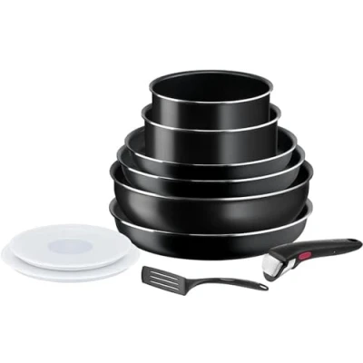 Immagine di Tefal Ingenio Set di pentole da cucina, 10 pezzi, padelle, wok, coperchi, maniglia, non induzione, rivestimento antiaderente, impilabile, lavabile in lavastoviglie, made Francia, Easy On L1599802