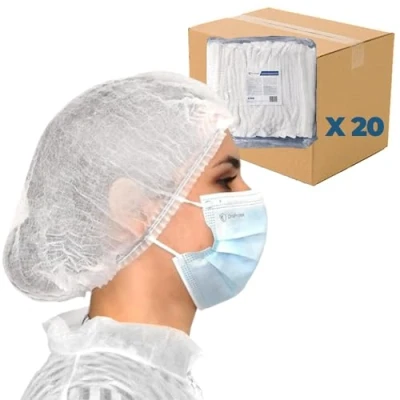 Immagine di OneProtek Set di 20x 100 Cuffie monouso TNT per capelli Bianco Cuffia modello Plissè Copricapo usa e getta non tessuto traspirante