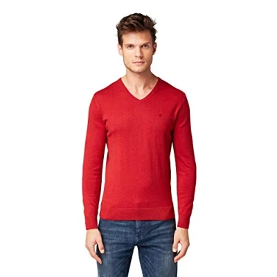 Immagine di TOM TAILOR 202212 Strickpullover V ausschnitt, Maglione Basic Uomo, Rosso (Lumberjack Red Melange 14823), M