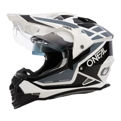 Immagine di O&#039;NEAL Casco Moto Aperture di ventilazione per il massimo flusso d&#039;aria e raffreddamento, guscio in ABS, parasole integrato Sierra Helmet R V.24 Adulti Nero Bianco Grigio Taglia S