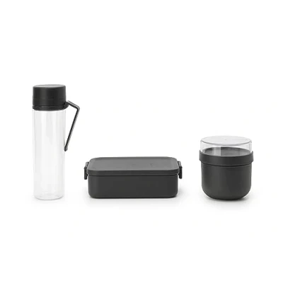 Immagine di Brabantia Make &amp; Take Set Colazione Pranzo di 3: Bottiglia 0.5L, Ciotola per la 0.5L Lunch Box M Ermetico Adatto Lavastoviglie Dark Grey
