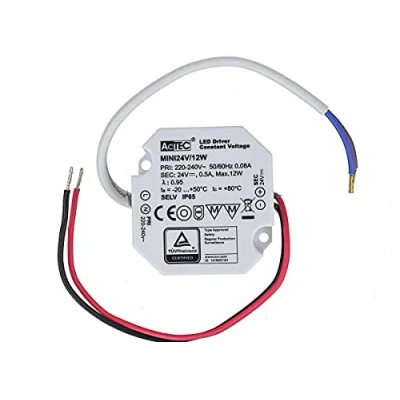 Immagine di Mini Alimentatore 24V, Trasformatore Piccolo Impermeabile IP67, 24V 12W 0.5A, Per Striscia Led, Slim Solo 49X47X24mm