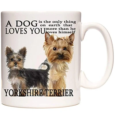 Immagine di Tazza da caffè Yorkshire Terrier, con scritta &quot;A Dog Loves You&quot;, in ceramica, 325 ml, regalo per proprietari di Terrier