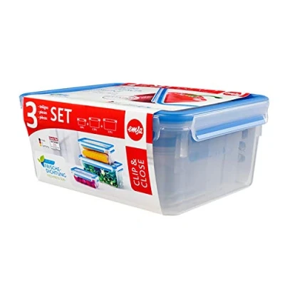 Immagine di Emsa Clip &amp; Close 017032508567 Contenitore Salvafreschezza, Plastica, Set 3 Pezzi, 1 l, 2.3 l e 3.7