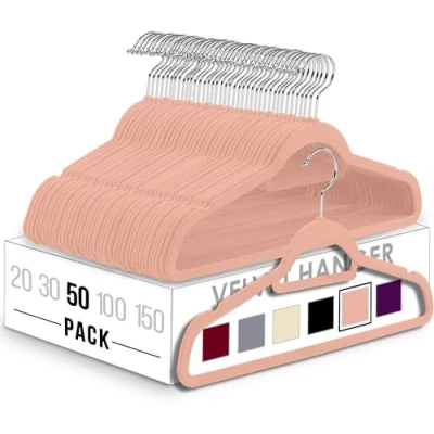 Immagine di Utopia Home 50 pz Grucce Appendiabiti in Velluto Resistente con Fermacravatta Appendini Antiscivolo Premium per Abiti Robusto Tenere Giacca e Pantaloni (Rosa)