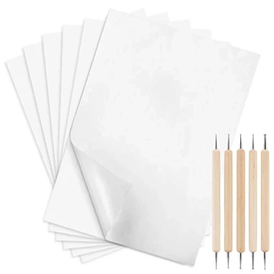 Immagine di 100 fogli di carta carbone, colore bianco, 29,7 x 21 cm, con pennino per goffratura, set trasferimento motivi su legno, carta, tela