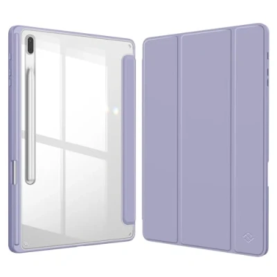 Immagine di FINTIE Custodia per Samsung Galaxy Tab S8 Plus 2022/S7 FE 2021/S7 2020 12.4 Pollici con S Pen Holder, Antiurto Sottile Case Posteriore Trasparente Cover Auto Sonno/Sveglia, Lilla Viola