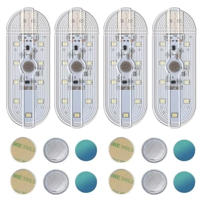 Immagine di 4 Pezzi Luce Notturna per Abitacolo Auto con 6 LEDs, Nuovi modelli 2024 Touch Tattile Sensore Interruttore,La ricarica diretta USB non richiede un cavo dati,Luce bianca