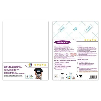 Immagine di MR.R Carta a trasferimento termico stampabile compatibile con getto d&#039;inchiostro e laser per t shirt scura 200 gsm (A4X20)