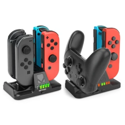 Immagine di NiTHO Stazione di Ricarica Compatibile con Switch e Pro Controller, 2 in 1 Caricatore Fino a 4 x Controller o Indicazione LED