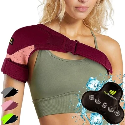 Immagine di Tutore Spalla con Borsa Ghiaccio Gel Caldo/Freddo Supporto Cuffia dei Rotatori per Dolore, Lussazione, Tendinite Uomo e Donna Fascia Compressione Neoprene Braccio Destro Sinistro