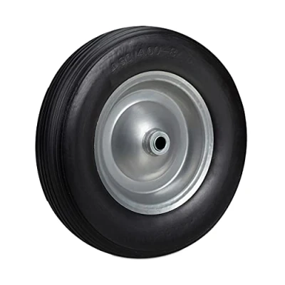 Immagine di Relaxdays 4X Ruota per Carriola 4.80 4.00 8 in Gomma Piena Cerchione di Acciaio, Antipanne, Carico Max 100 kg, Nero Grigio