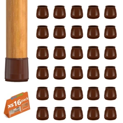Immagine di 16 Pezzi Gommini per Sedie Rotondi, Tappi in Silicone con Feltro, Elastiche Protezione Gambe Delle Antigraffio