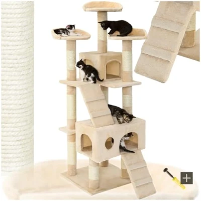 Immagine di TecTake Tiragraffi per Gatto Gatti Palestra Altezza Complessiva 170 cm Disponibile in Diversi Colori (Beige No. 401114)