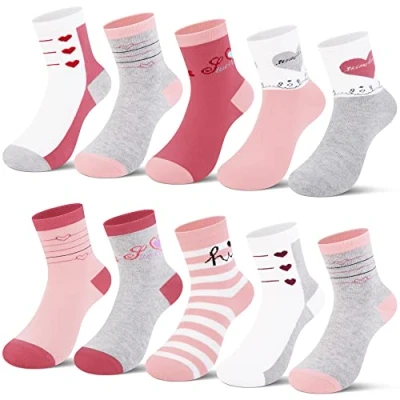 Immagine di 10 calzini da bambina L &amp; K II realizzati in cotone a caso ginnastica per bambini modello carino bambino colorato 2823 27 30