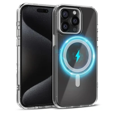 Immagine di MyGadget Custodia per iPhone 14 Pro Max [compatibile con MagSafe] Anti ingiallimento Case ibrida Magnetica [Parte posteriore rigida Bordi in silicone] Trasparente