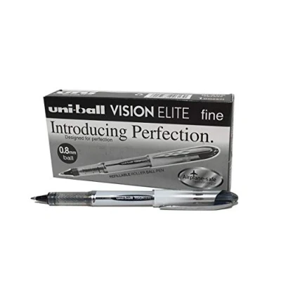 Immagine di Penna rollerball UB 200 Vision Elite Medium, inchiostro nero Uni ball Super Ink, a prova di manomissione, sfera da 0,8 mm, confezione 12 pezzi