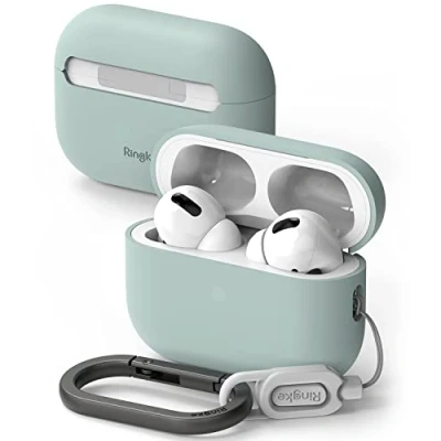 Immagine di Ringke Silicone Case Compatibile con AirPods Pro 2 (2022) Custodia Protettiva Resistente ai Graffi Moschettone Portachiavi Seafoam Verde