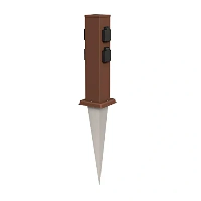 Immagine di ledscom.de Presa di corrente da giardino Polly con picchetto a terra per esterni, IP44, 4 vie, acciaio inox, quadrata, marrone, 40cm