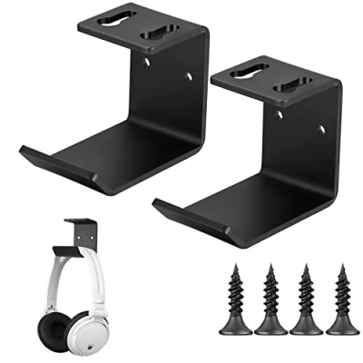 Immagine di Jttxiu 2 Pezzi Supporti per Cuffie, Gancio Cuffie Sotto Scrivania, Supporto da Parete Wireless e Cablate, con Nastro Adesivo Viti (nero)