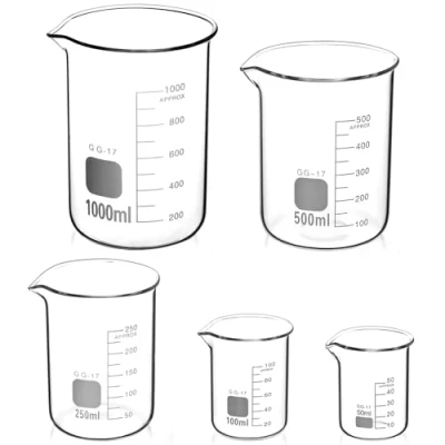 Immagine di QWORK® Becher Graduato 50ml 100ml 250ml 500ml 1000ml in Vetro Borosilicato 3.3, Set di 5 Misurino per Laboratorio Scientifico Cucina