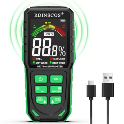 Immagine di Misuratore di umidità ricaricabile senza pin per pareti con display a colori LCD rilevatore digitale non invasivo roulotte, legno, muratura, legna da ardere