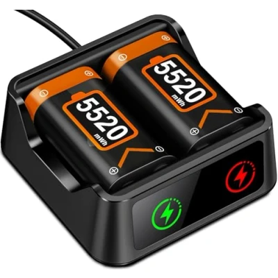 Immagine di 2 X 5520mWh Batteria per Controller Xbox, Accessori Xbox Series X, Ricaricabile con indicazione LED, Compatibile X/S, One S/X/Elite