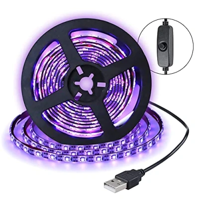 Immagine di impermeabile 2M Striscia UV, 120 LEDs 3528 Luce Nera, 5V UV Strip con USB plug, Nastro Fluorescente Interruttore, LED Black Light Decoarare per Interna Feste Bar DJ Club Discoteca