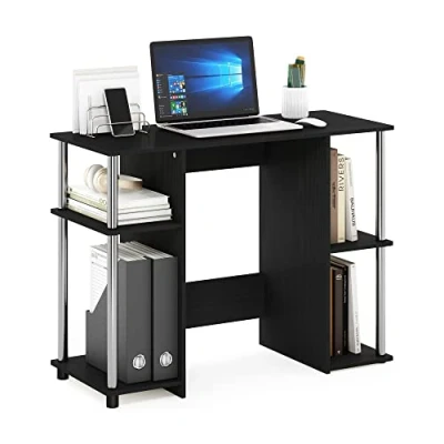 Immagine di Furinno Jaya Computer Studio Scrivania, Legno ingegnerizzato, Americano/Acciaio Inossidabile, 39.50 (D) x 97.51 (W) 72.59 (H) cm
